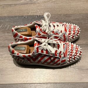 Christian Louboutin Red and White Spiked Sneakers